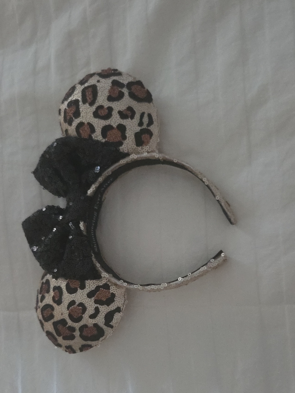 Leopard Sequin Mouse Ear Headband with Black Bow - Kids Adult  Accessories